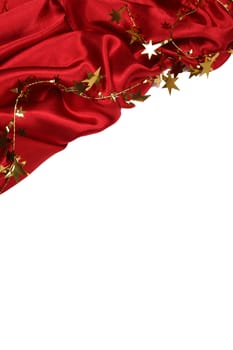 Smooth Red Silk with golden stars can use as holiday background 