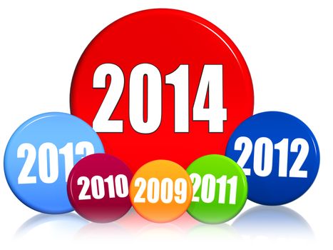 new year 2014 and previous years in 3d colored circles with figures, business concept