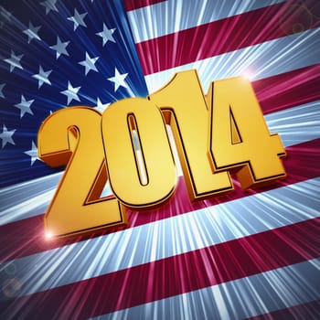 new year 2014 - 3d golden figures with rays and shining american flag