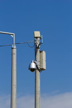 video surveillance camera on the column