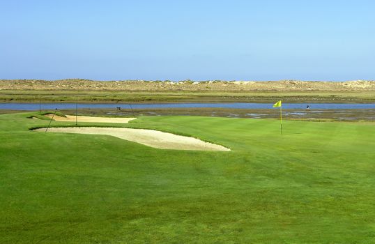 Golf course in Ria Formosa Ecosystem landscape, Algarve, Portugal