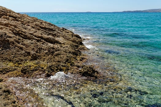 rocky beach with turquise sea on greece thassos island