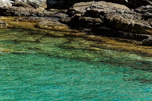 rocky beach with turquoise sea in greece thassos island