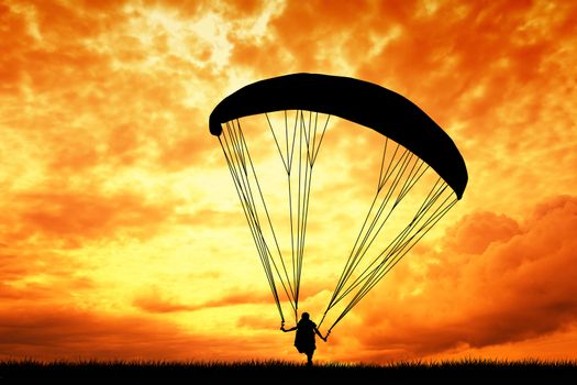 Paragliding at sunset