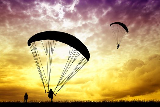 Paragliding at sunset