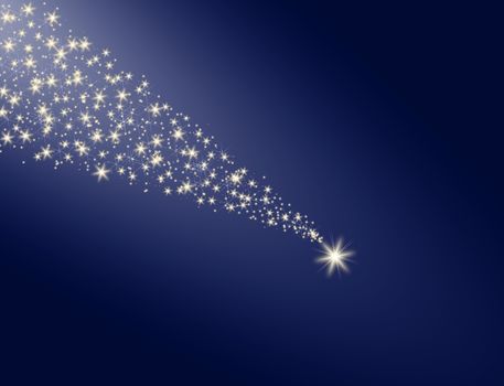 Falling star on a blue background with a white trail