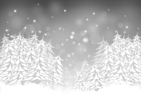 Christmas card with firs on a silver background 