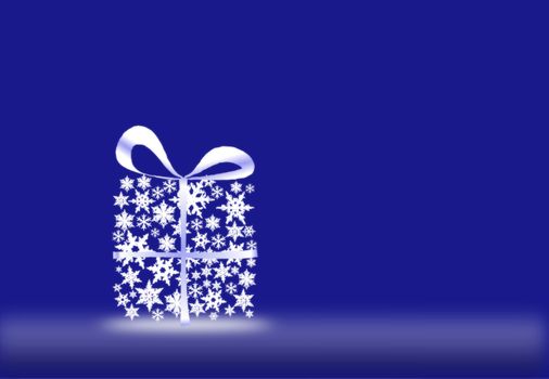 Gift made of snowflakes on the blue background