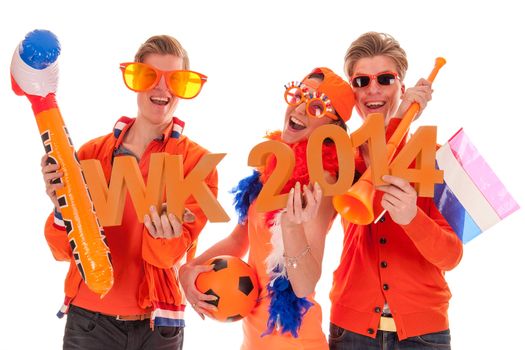 two boys and a girl, the supporters of the dutch soccerteam.