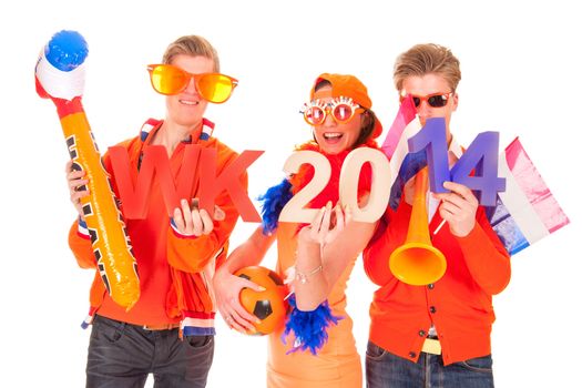 two boys and a girl, the supporters of the dutch soccerteam.