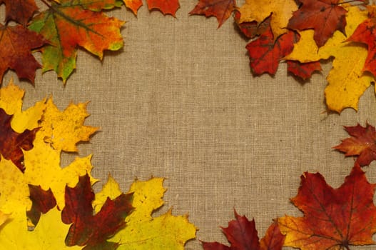 Background of autumn leaves on fabric