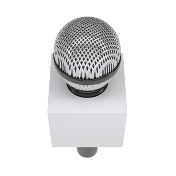 A television microphone with blank advertising cube. Isolated render on a white background