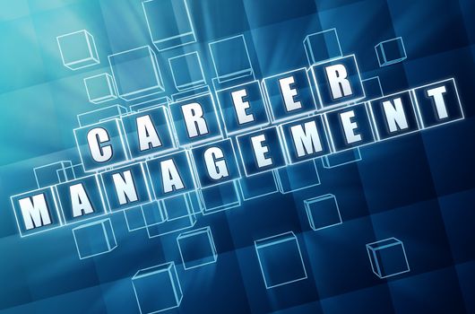 career management - text in 3d blue glass cubes with white letters, business profession growth concept