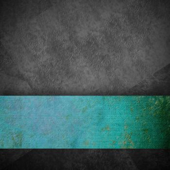 gray grunge background and turquoise ribbon with copy space