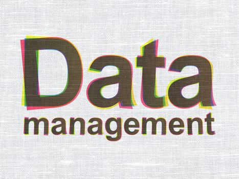 Information concept: CMYK Data Management on linen fabric texture background, 3d render