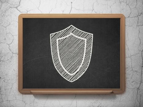 Security concept: Shield icon on Black chalkboard on grunge wall background, 3d render