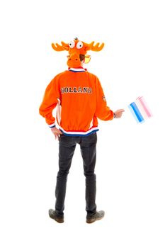 a boy ready to support the dutch soccer team