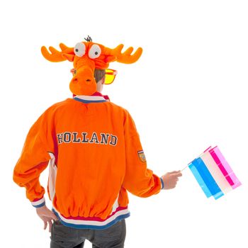 a boy ready to support the dutch soccer team