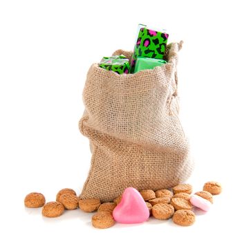 A jute bag with gingernuts, for celebrating the dutch holiday " sinterklaas " on the fifth of December