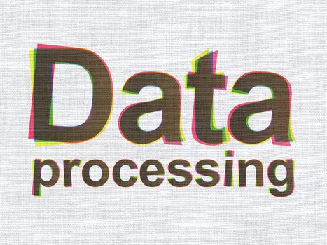 Information concept: CMYK Data Processing on linen fabric texture background, 3d render