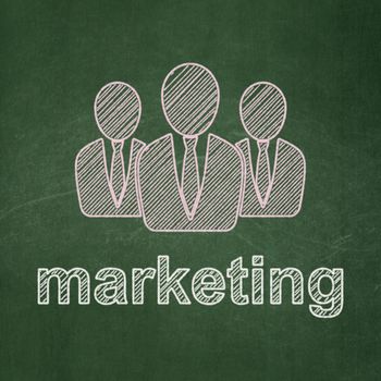 Marketing concept: Business People icon and text Marketing on Green chalkboard background, 3d render