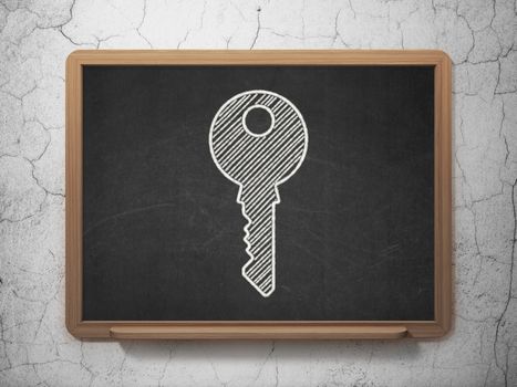 Safety concept: Key icon on Black chalkboard on grunge wall background, 3d render