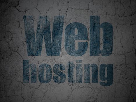 Web design concept: Blue Web Hosting on grunge textured concrete wall background, 3d render