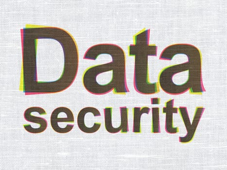 Protection concept: CMYK Data Security on linen fabric texture background, 3d render