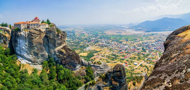 Meteora. Famous Greek Christian monastery on the rock. Greece. Panorama