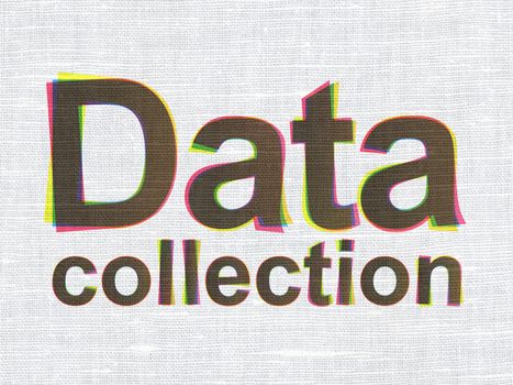 Information concept: CMYK Data Collection on linen fabric texture background, 3d render