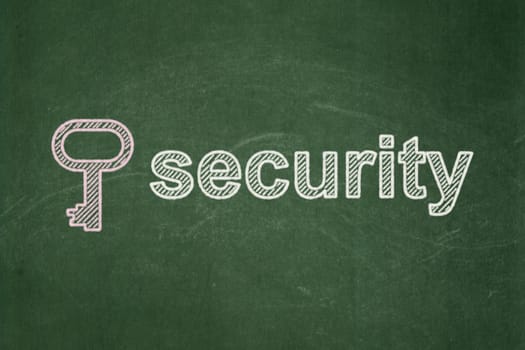 Protection concept: Key icon and text Security on Green chalkboard background, 3d render