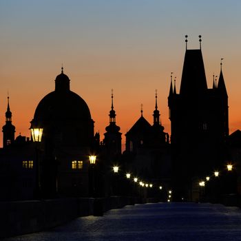 Charles Bridge before dawn, Prague, Czech Republic