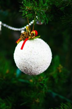 decorative snow on a Christmas tree