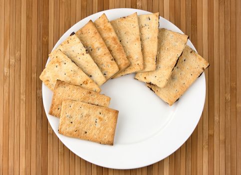 Pile of chocolate chip cookies on a dish