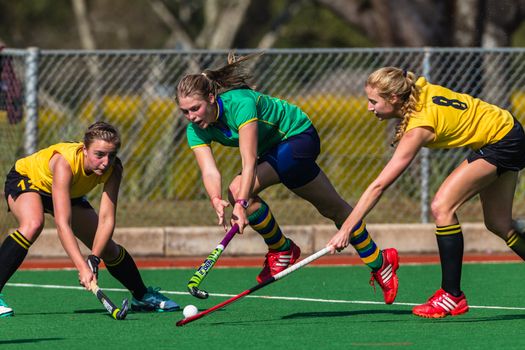 Girl hockey action on astro field at the National high school championships at Kearsney College outside Durban South-Africa