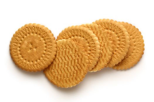 Round biscuits on white background