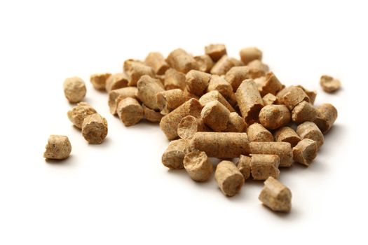Wooden pellets on white background