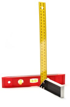 Angle ruler and balance level on white