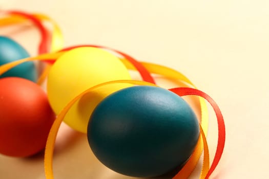 Easter eggs with yellow ribbon