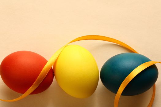 Easter eggs with yellow ribbon