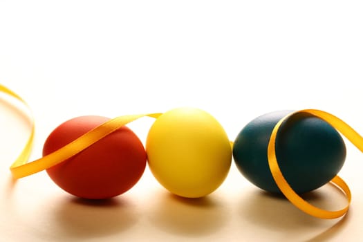 Easter eggs with yellow ribbon