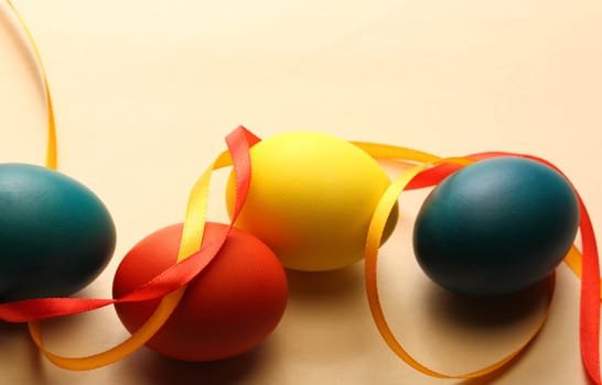 Easter eggs with yellow ribbon