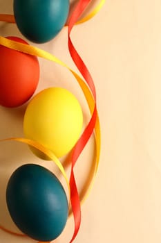 Easter eggs with yellow ribbon