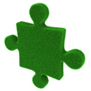 Green puzzle piece made of grass isolated on white background