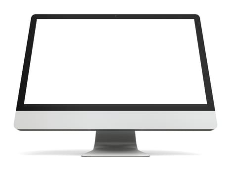 Modern desktop computer with white blank screen isolated on white background