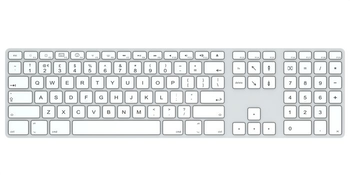 Computer keyboard isolated on white background. Top view