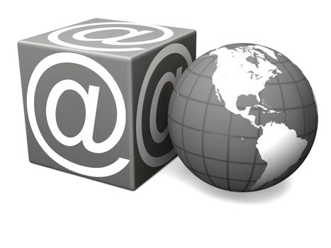 At "@" sign with globe isolated on white background