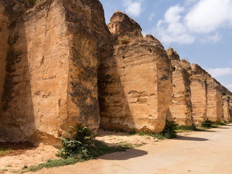 Sahrij Swami ruins in Meknes in Morocco with ancient stables underneath ruined battlements