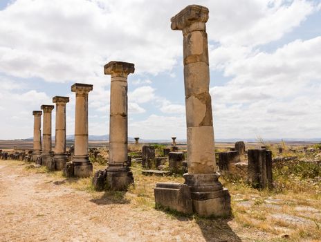 Volubilis is a partly excavated Roman city in Morocco situated near Meknes between Fes and Rabat. Built in a fertile agricultural area, it was developed from the 3rd century BC onwards as a Phoenician Carthaginian settlement