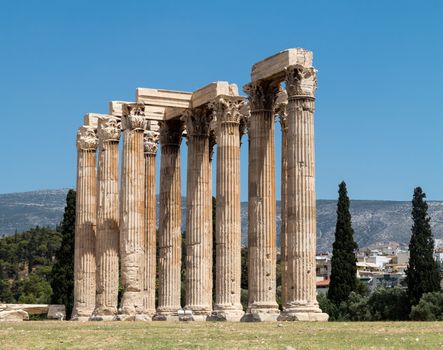 The Temple of Olympian Zeus also known as the Olympieion or Columns of the Olympian Zeus, is a colossal ruined temple in the centre of the Greek capital Athens that was dedicated to Zeus, king of the Olympian gods.